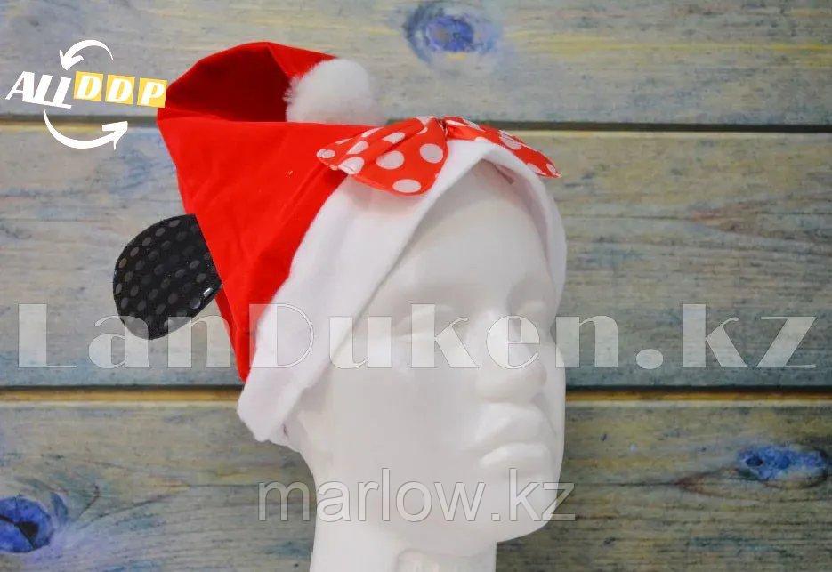 Новогодняя шапка красная с ушами мышки и помпоном/бантиком - фото 5 - id-p111460372