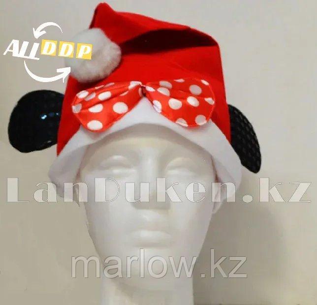 Новогодняя шапка красная с ушами мышки и помпоном/бантиком - фото 6 - id-p111460372