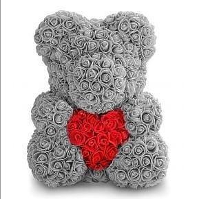 Мишка из роз в подарочной упаковке, серый с красным сердцем - фото 2 - id-p111421361
