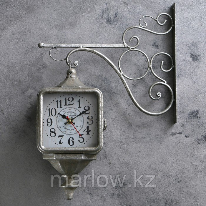 Часы настенные двойные, серия: Садовые, "Уличный фонарь", серебро, 40х31 см - фото 1 - id-p111439599