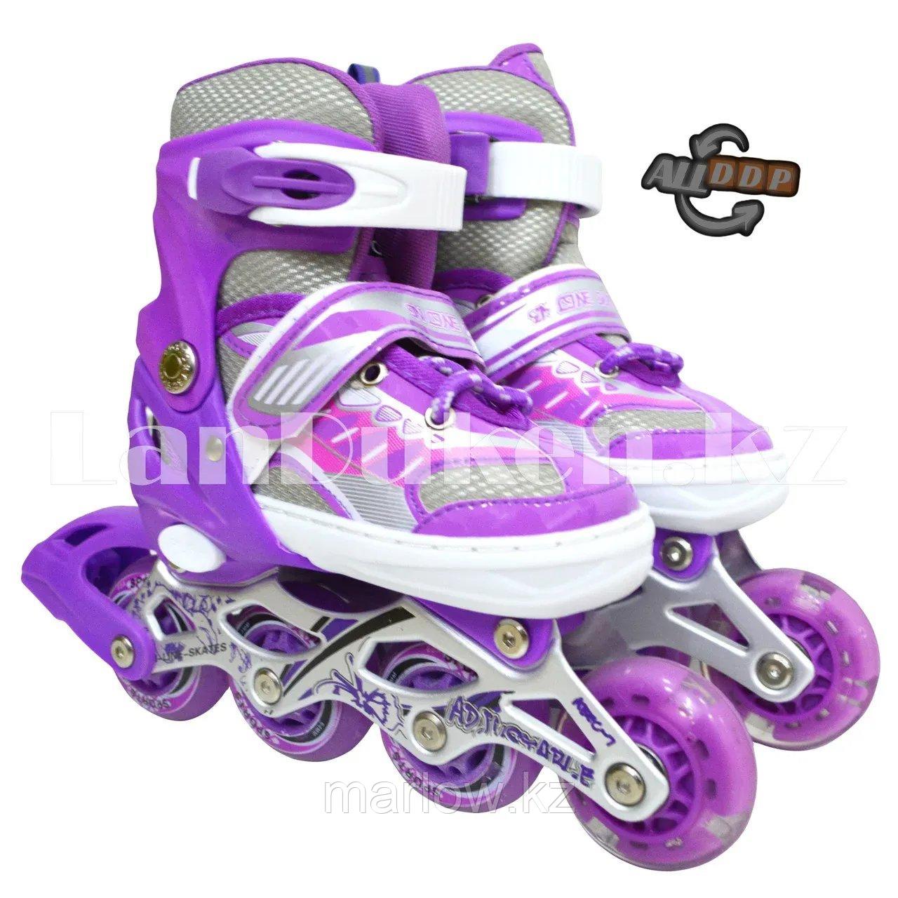 Ролики раздвижные с гелевыми колесами с прошивкой (коньки роликовые) фиолетовые - фото 1 - id-p111425296