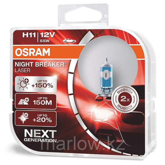 Лампа автомобильная Osram Night Breaker Laser +150%, H11, 12В, 55Вт, 2 шт, 64211NL-HCB - фото 1 - id-p111427264