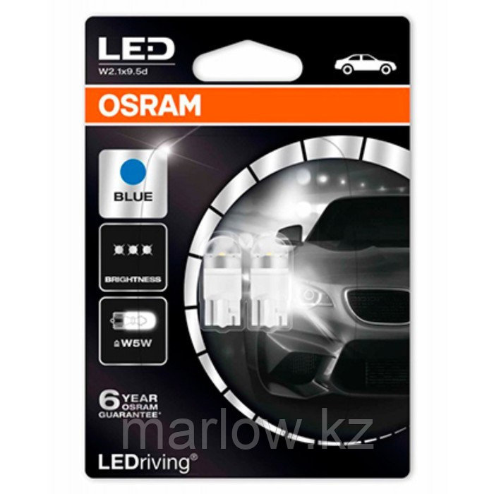 Лампа светодиодная OSRAM 12 В, W5W, 1,0 Вт, Blue LEDriving premium, набор 2 шт - фото 2 - id-p111429247