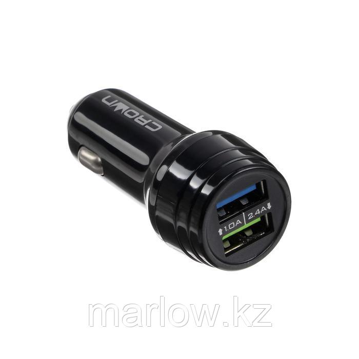 Автомобильное зарядное устройство Crown CMCC-3011, 2 USB, 2.4 А, чёрное - фото 1 - id-p111426299
