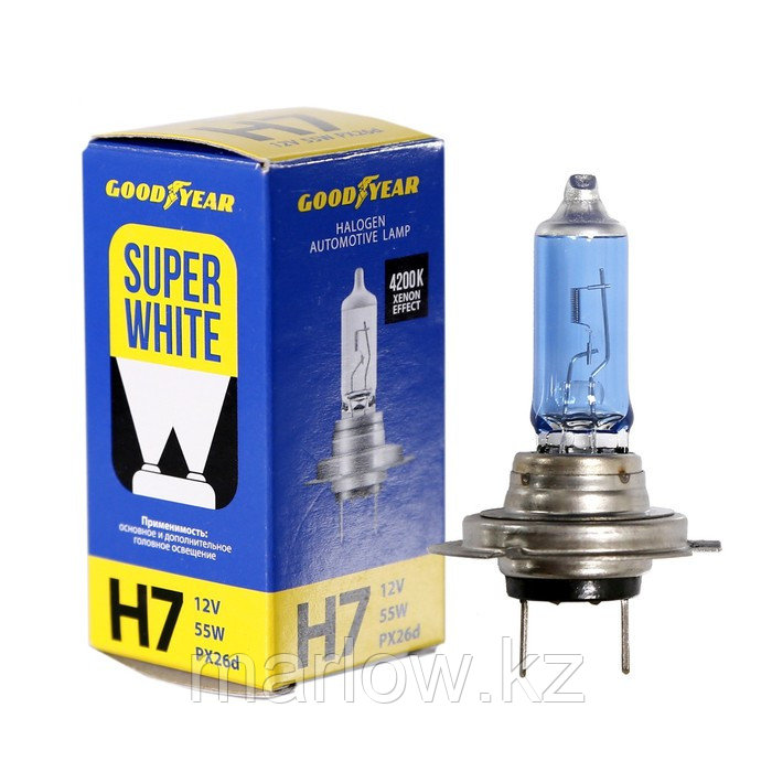 Лампа автомобильная Goodyear Super White, H7, 12 В, 55 Вт - фото 1 - id-p111430250