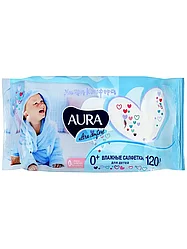 AURA ULTRA COMFORT Влажные салфетки для детей с экстрактом алоэ и витамином Е с крышкой 120шт