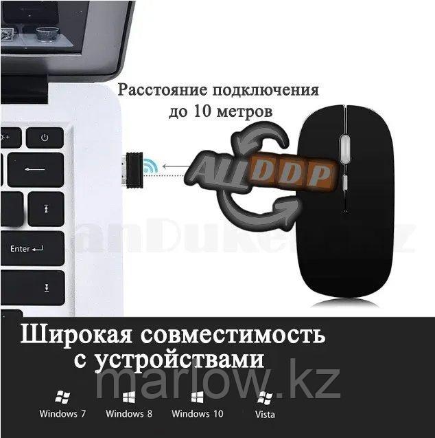 Компьютерная мышь беспроводная бесшумная аккумуляторная оптическая тонкая 1200 dpi USB Wireless Mouse черная - фото 8 - id-p111454463