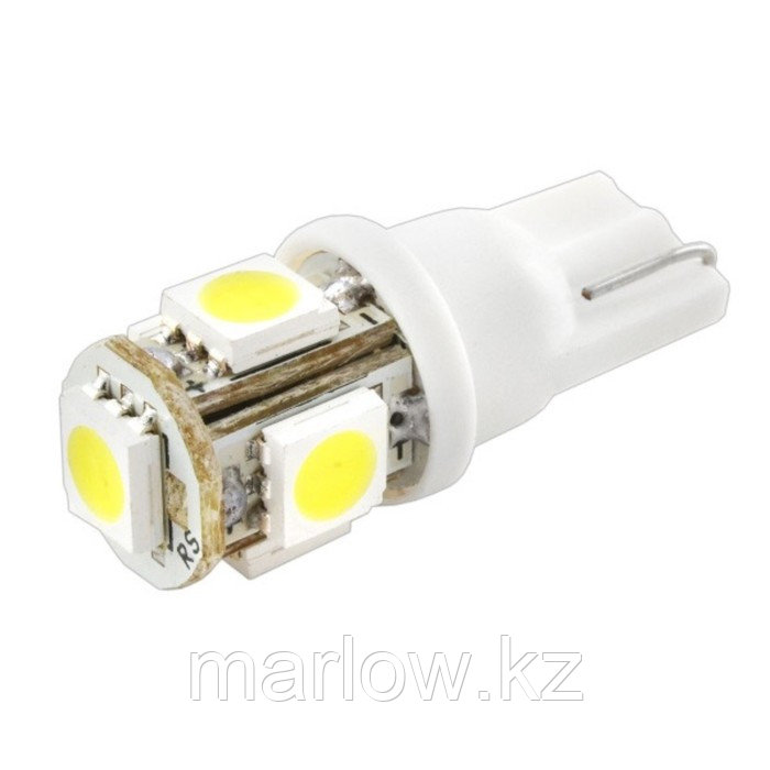 Лампа светодиодная T10(W5W), 12В 5 SMD диодов, без цоколя Skyway, ST10-0550 W/ST10-5SMD-5050 Вт - фото 1 - id-p111427290