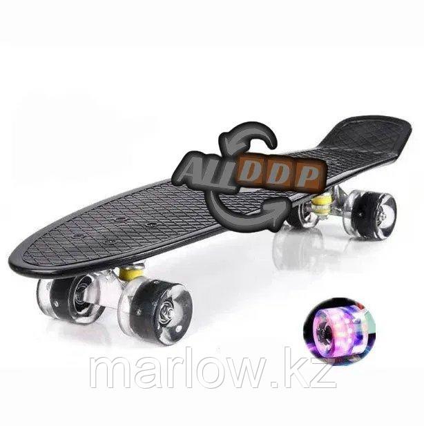 Пенни борд подростковый 56*15 Penny Board с гелевыми светящимися прозрачными колесами черный - фото 5 - id-p111425347