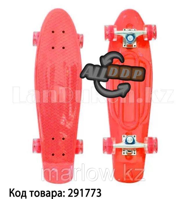 Пенни борд подростковый 56*15 Penny Board с гелевыми светящимися прозрачными колесами красный - фото 1 - id-p111425351