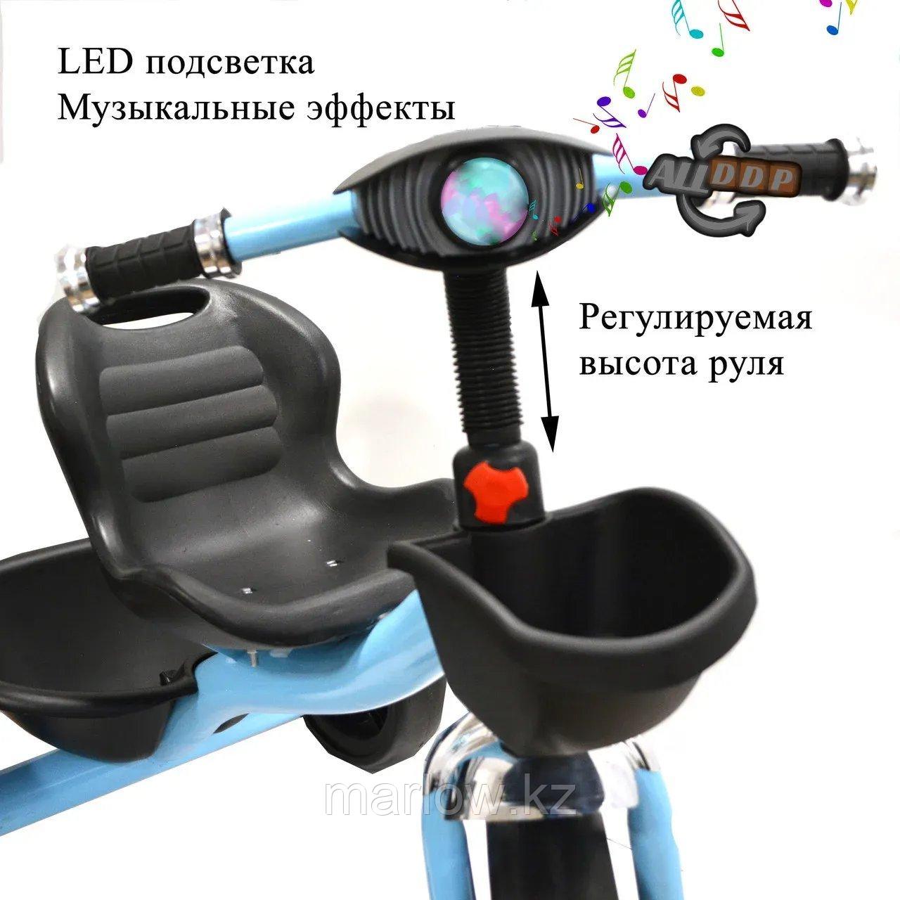 Трехколесный детский велосипед с Led фонариком и музыкальными эффектами с корзинками голубой - фото 3 - id-p111425388