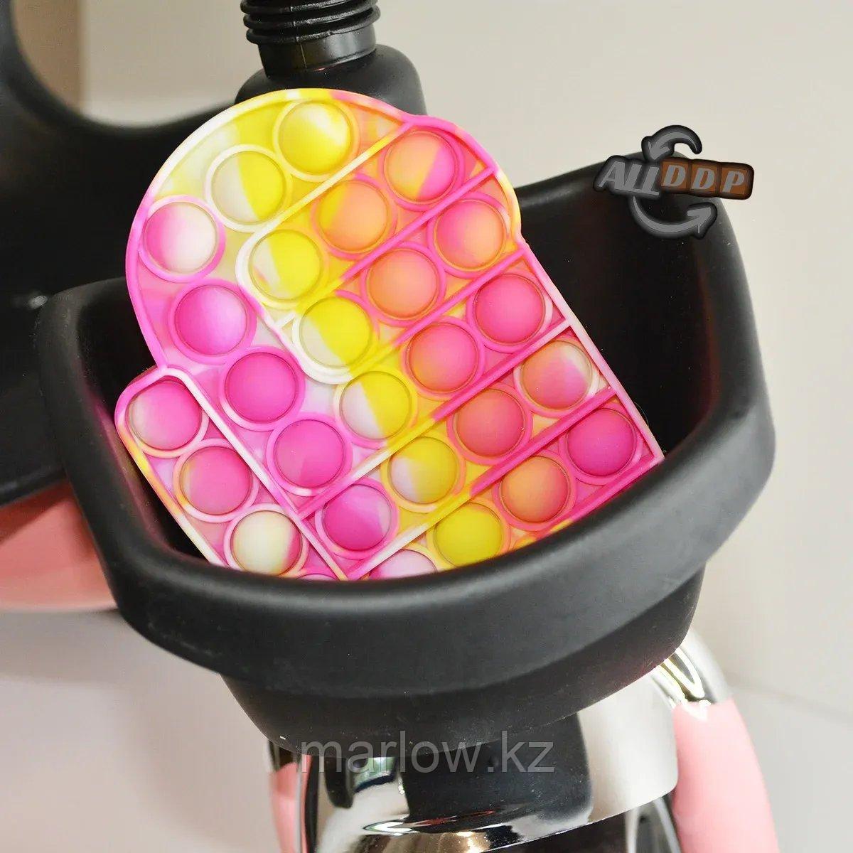 Трехколесный детский велосипед с led фонариком музыкальными эффектами багажником и корзинкой розовый - фото 7 - id-p111425389
