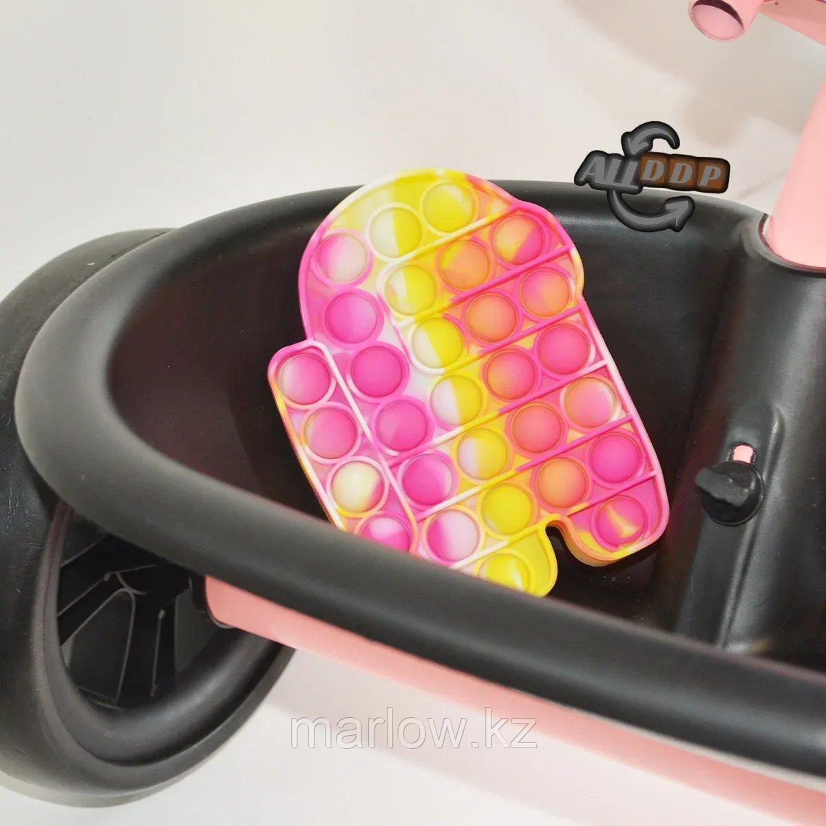 Трехколесный детский велосипед с led фонариком музыкальными эффектами багажником и корзинкой розовый - фото 10 - id-p111425389