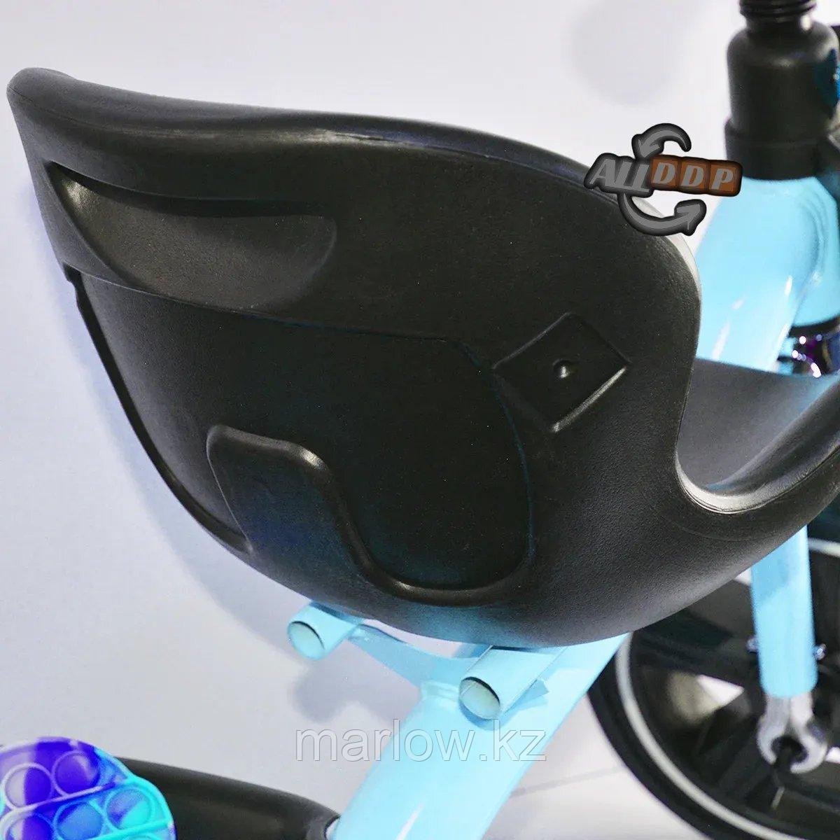 Трехколесный детский велосипед с led фонариком музыкальными эффектами багажником и корзинкой голубой - фото 8 - id-p111425390