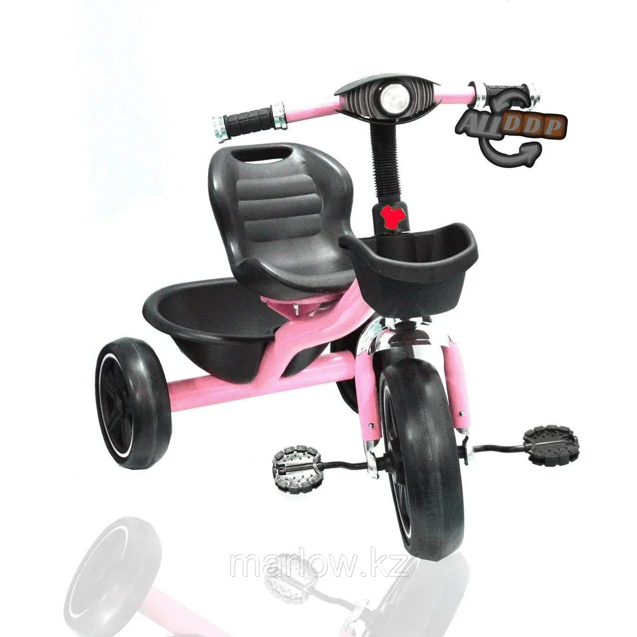 Трехколесный детский велосипед с Led фонариком и музыкальными эффектами с корзинками розовый - фото 1 - id-p111425391