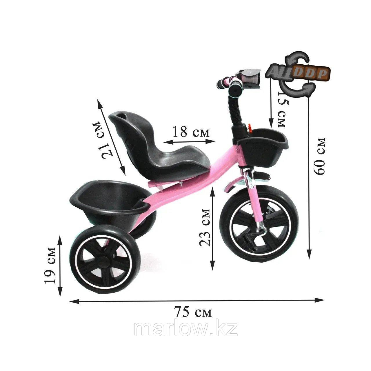 Трехколесный детский велосипед с Led фонариком и музыкальными эффектами с корзинками розовый - фото 2 - id-p111425391