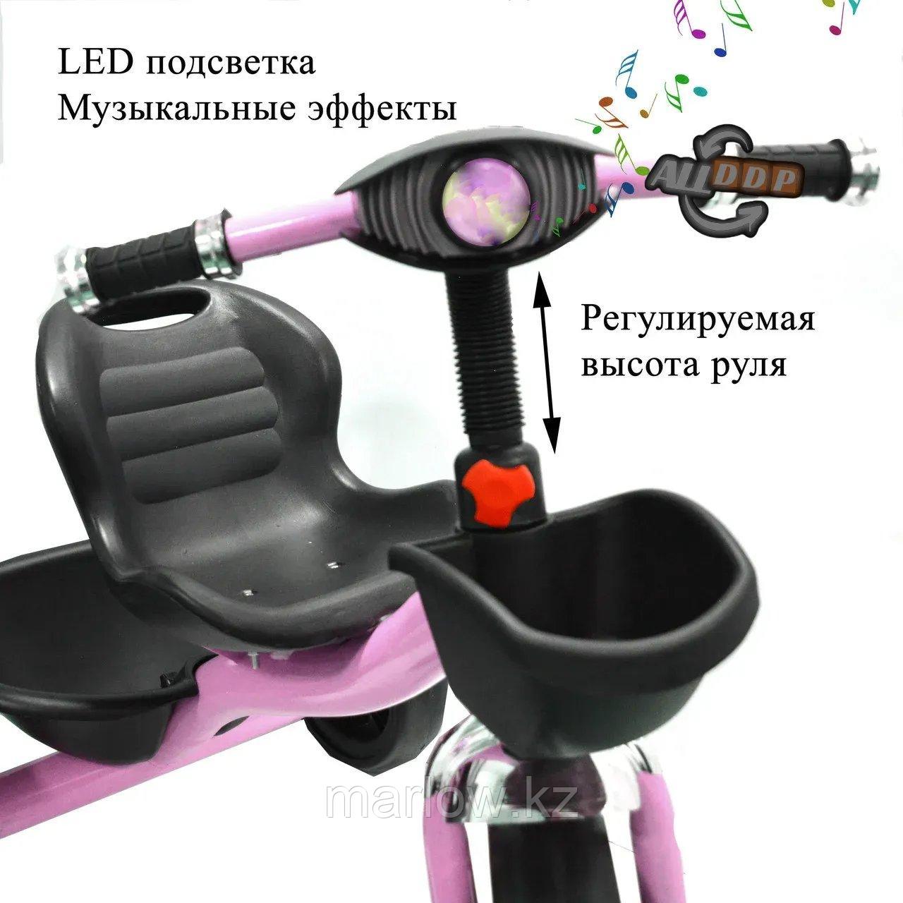 Трехколесный детский велосипед с Led фонариком и музыкальными эффектами с корзинками розовый - фото 3 - id-p111425391
