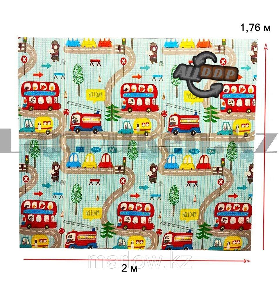 Складной детский игровой коврик развивающий двухсторонний напольный с дорогой 2*1.76 м в ассортименте - фото 2 - id-p111452553