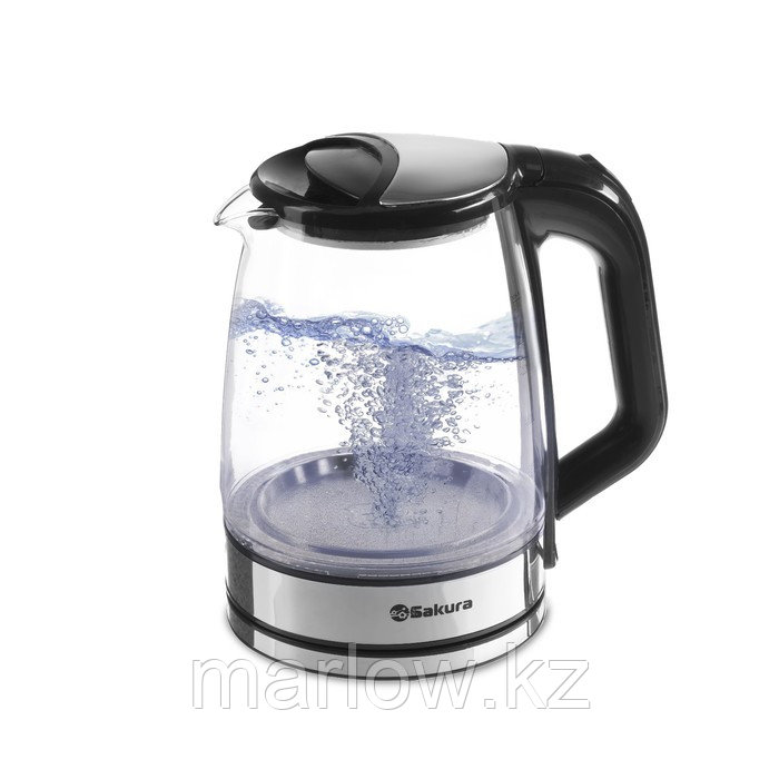 Чайник электрический Sakura SA-2722BK, стекло, 2.2 л, 1800 Вт, подсветка, серебристый - фото 1 - id-p111434137