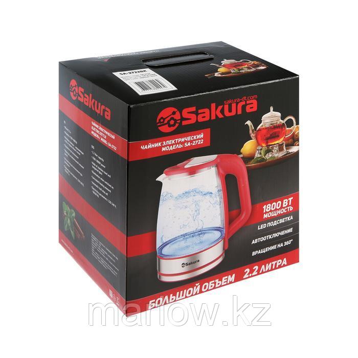 Чайник электрический Sakura SA-2722BK, стекло, 2.2 л, 1800 Вт, подсветка, серебристый - фото 8 - id-p111434137