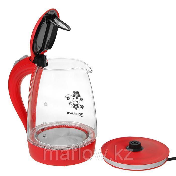 Чайник электрический Sakura SA-2710R, стекло, 1.7 л, 1850-2200 Вт, подсветка, красный - фото 2 - id-p111434142
