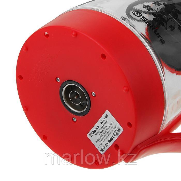 Чайник электрический Sakura SA-2710R, стекло, 1.7 л, 1850-2200 Вт, подсветка, красный - фото 4 - id-p111434142