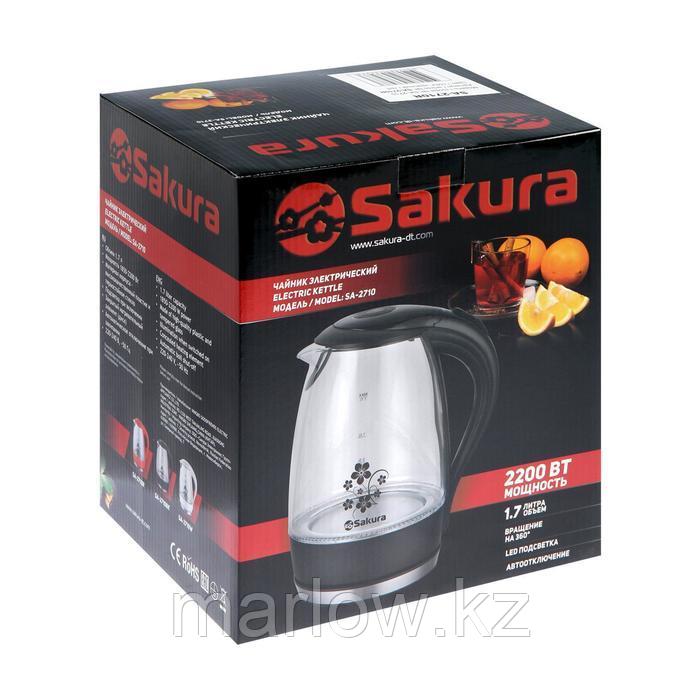 Чайник электрический Sakura SA-2710R, стекло, 1.7 л, 1850-2200 Вт, подсветка, красный - фото 10 - id-p111434142
