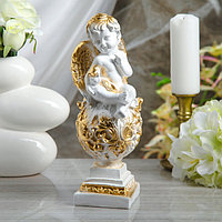 Статуэтка "Ангел на шаре", белая с золотом, 30 см