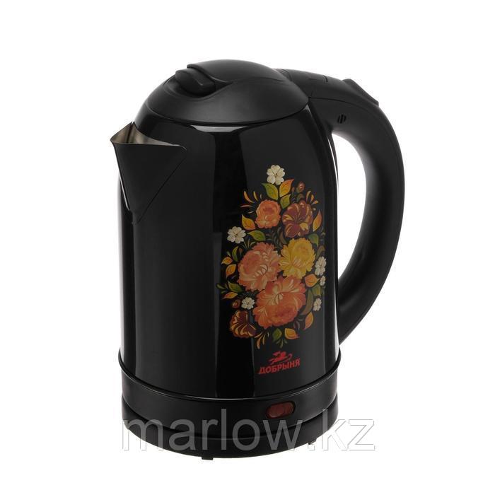 Чайник электрический "Добрыня" DO-1219, металл, 2 л, 2200 Вт, черный с цветами - фото 1 - id-p111435017