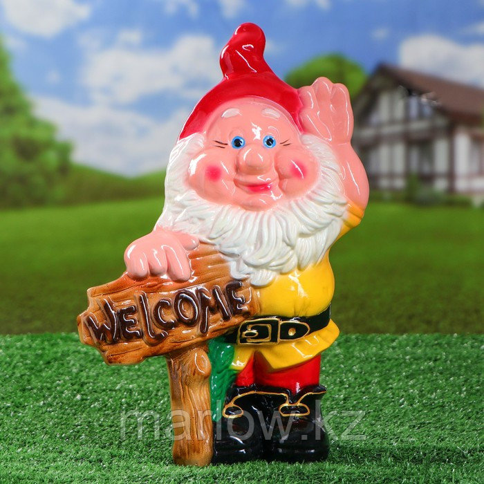 Садовая фигура "Гном Welcome", разноцветный, 35 см - фото 1 - id-p111437803