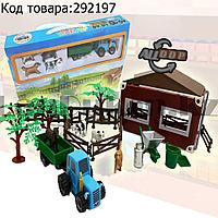 Набор игрушечный для детей Ферма - Синий трактор прицеп с домашними животными и декорациями фермы в комплекте