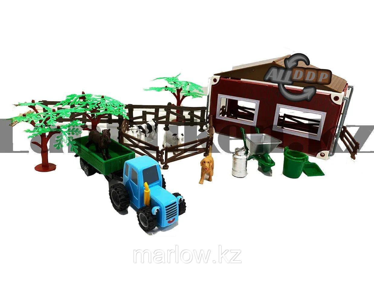 Набор игрушечный для детей Ферма - Синий трактор прицеп с домашними животными и декорациями фермы в комплекте - фото 10 - id-p111454631