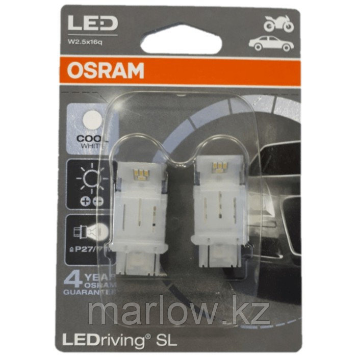 Лампа светодиодная Osram P27/7W W2.5х16q LED STANDART COOL WHITE , 2 шт 12V 3548CW-02B - фото 1 - id-p111430420