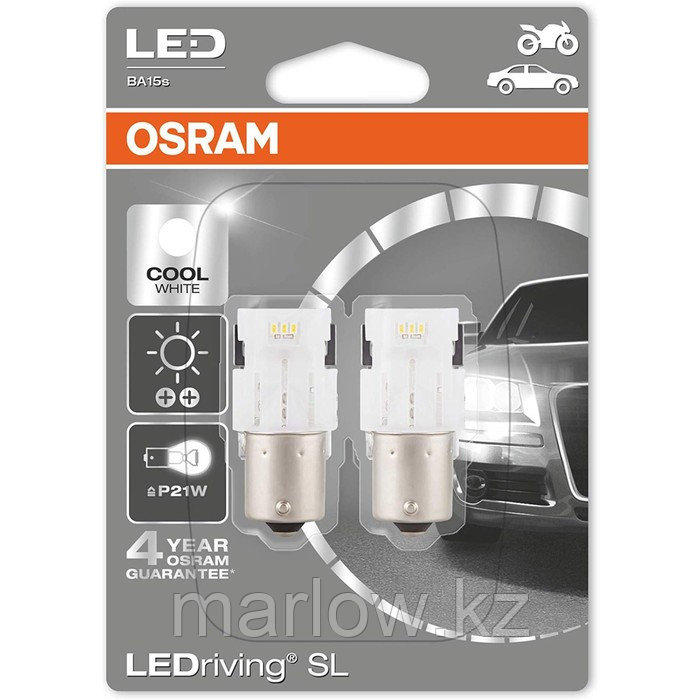 Лампа светодиодная Osram P21W BA15s LED STANDART COOL WHITE 6000К блистер, 2 шт, 12V 7458CW-02B - фото 1 - id-p111430432