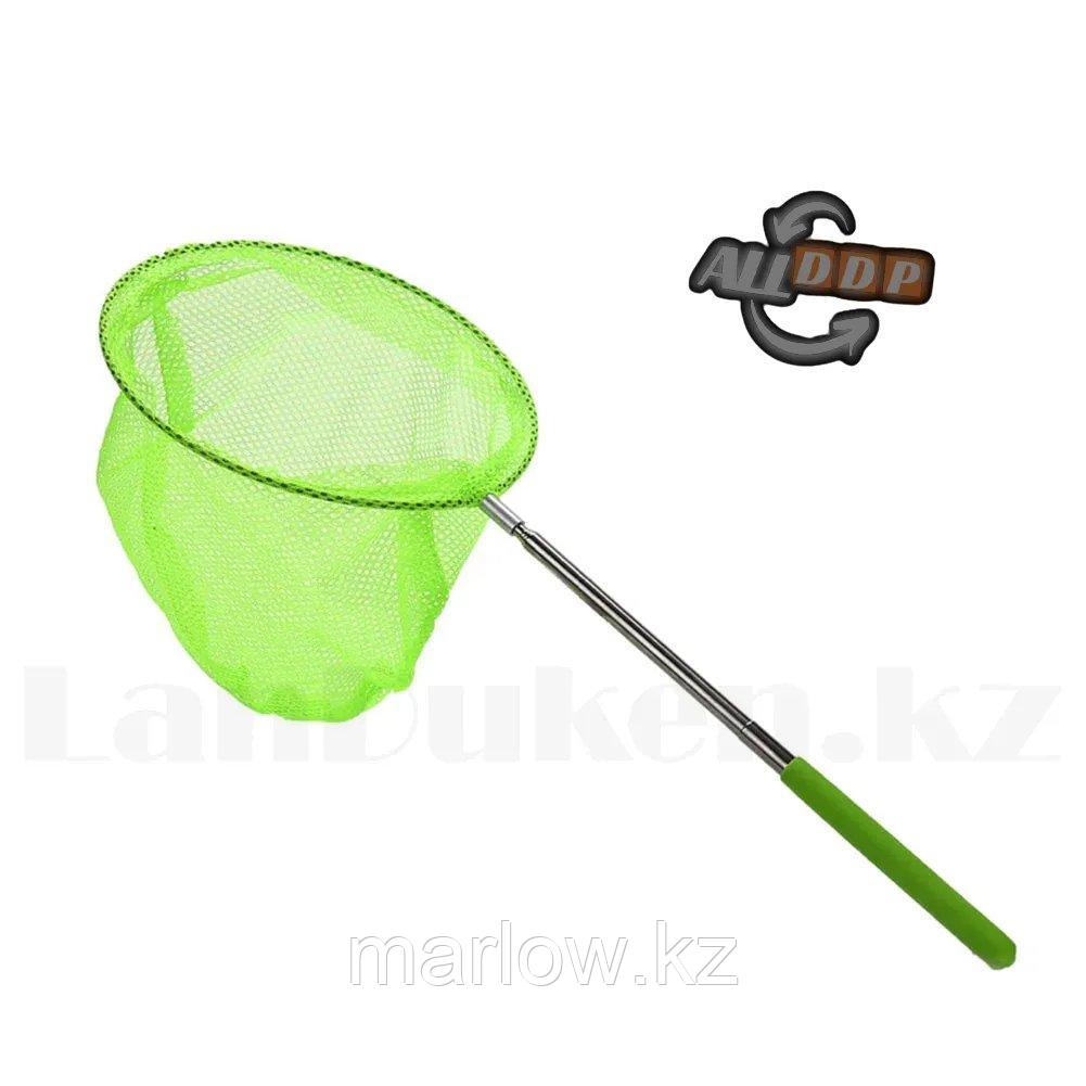 Детский сачок для ловли телескопический с металлической выдвижной ручкой 37-58 см зеленый - фото 9 - id-p111454642