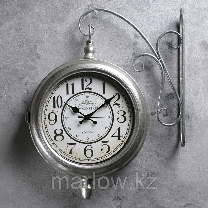 Часы настенные двойные, серия: Садовые, "Молинара", потёртое серебро, d=24 см, 45х37 см - фото 1 - id-p111438865