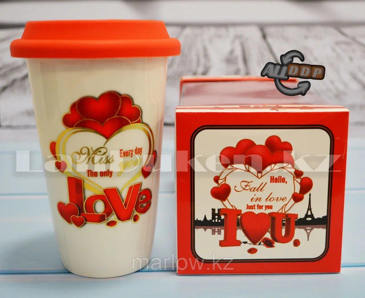 Кружка керамическая с силиконовой крышкой в подарочной упаковке Love Miss you (QF-563) - фото 3 - id-p111453732