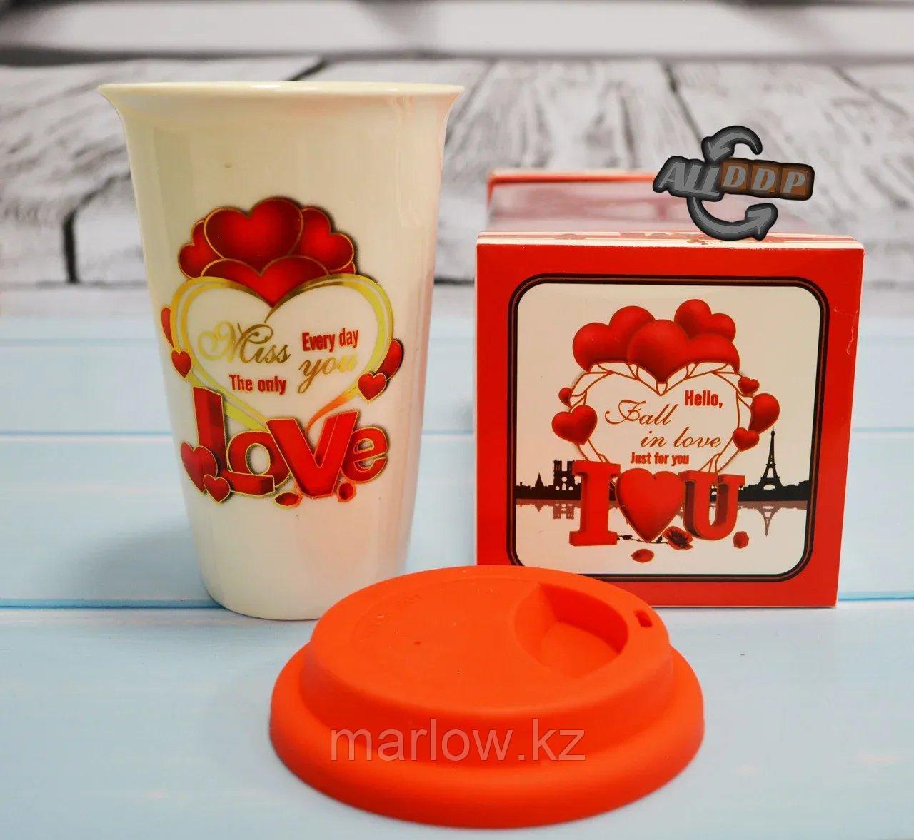 Кружка керамическая с силиконовой крышкой в подарочной упаковке Love Miss you (QF-563) - фото 6 - id-p111453732