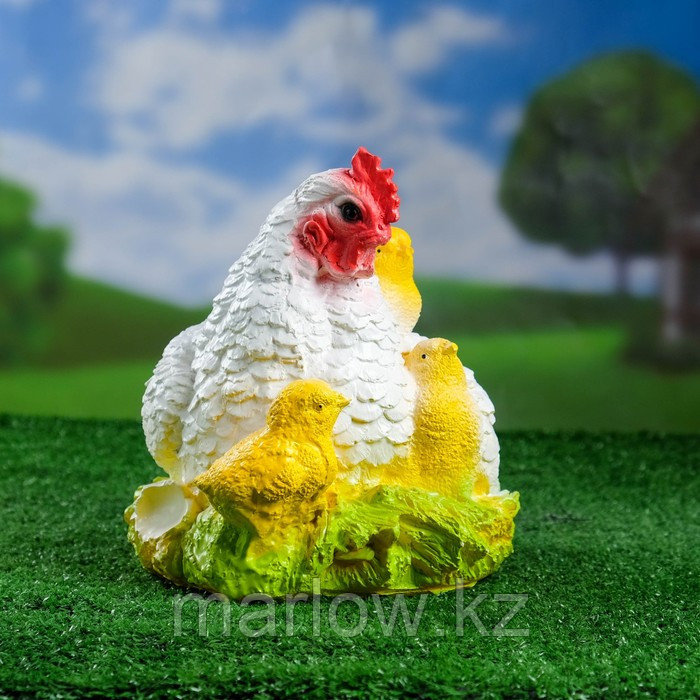Садовая фигура "Курица наседка с цыплятами" белая 28х21см - фото 2 - id-p111437959