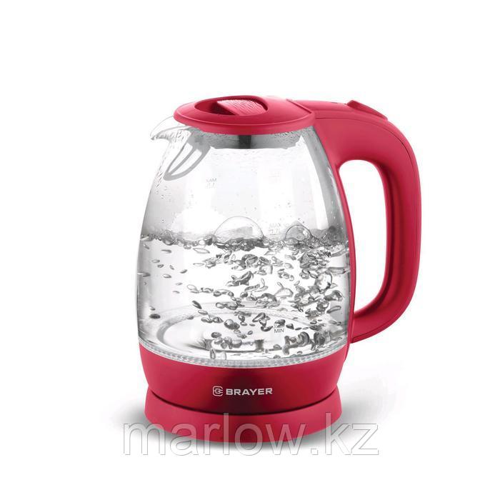 Чайник электрический BRAYER BR1045RD, стекло, 1.8 л, 2200 Вт, автоотключение, красный - фото 2 - id-p111435192