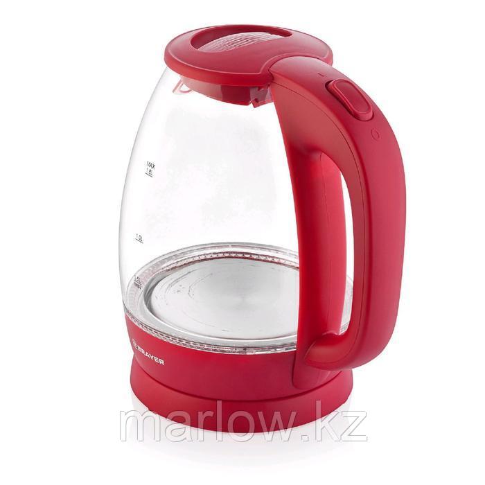 Чайник электрический BRAYER BR1045RD, стекло, 1.8 л, 2200 Вт, автоотключение, красный - фото 4 - id-p111435192