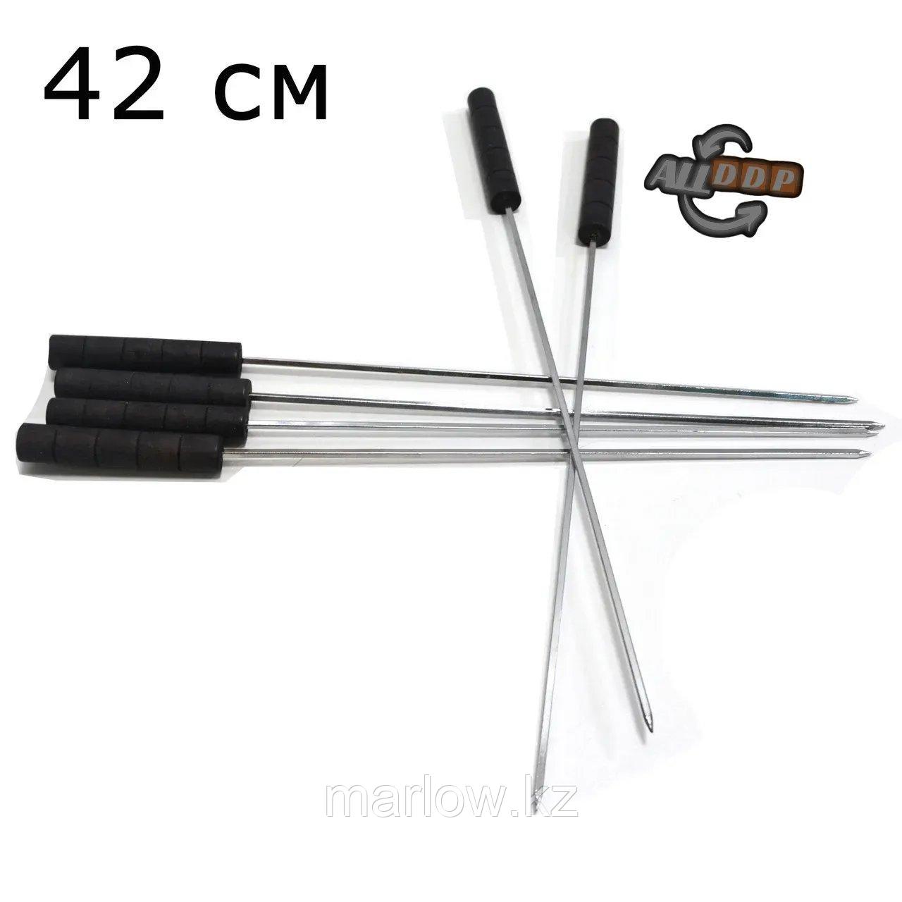 Набор шампуров из 6 штук для шашлычницы стальные с деревянными ручками BBQ sticks 42 см - фото 1 - id-p111453796