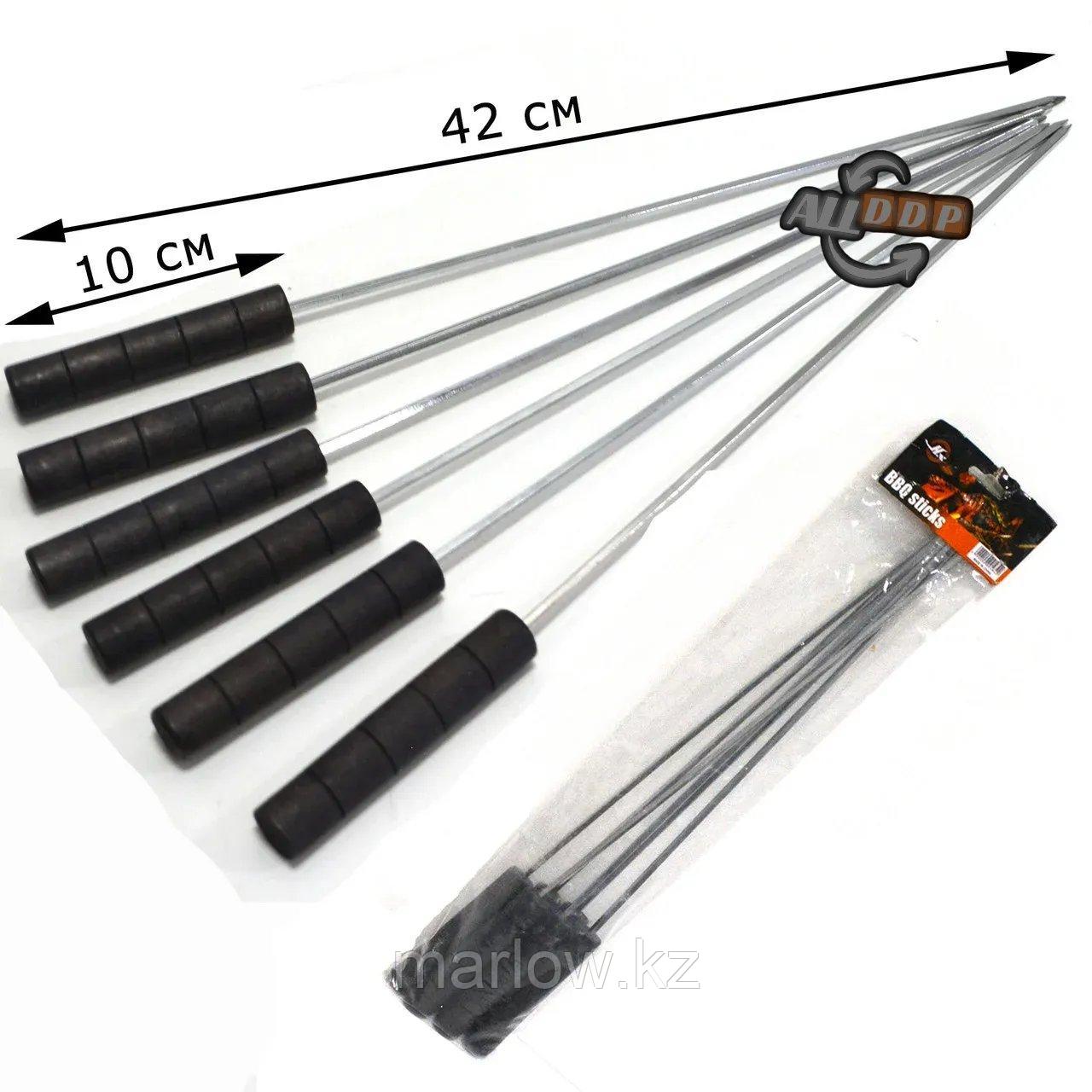 Набор шампуров из 6 штук для шашлычницы стальные с деревянными ручками BBQ sticks 42 см - фото 2 - id-p111453796