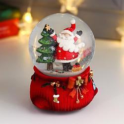 Сувенир полистоун водяной шар музыка "Дед Мороз танцует у ёлочки" d=10 см