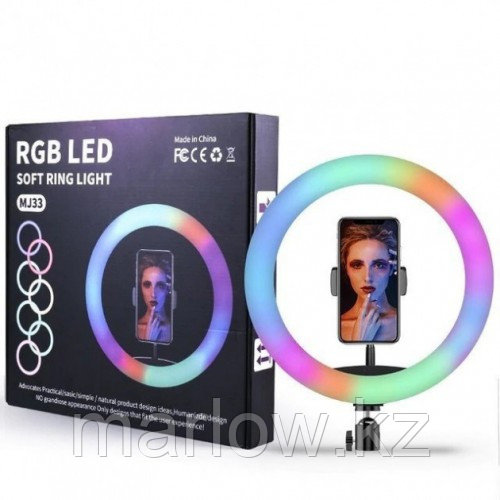 Кольцевая разноцветная селфи-лампа Led MJ33 RGB 6 цветов с держателем диаметром 33 см - фото 1 - id-p111456797