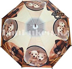 Зонт-трость с принтом (собаки) коричневая ручка