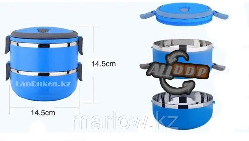 Ланч бокс для еды контейнер пищевой 2 секции (Two layers) 1,4 л голубой - фото 7 - id-p111452855