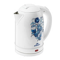 Чайник электрический "Добрыня" DO-1214, металл, 2 л, 2200 Вт, белый с синими цветами