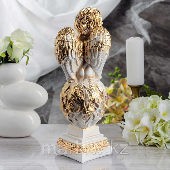 Статуэтка "Ангел на шаре" с узором, 35 см, бело-золотая - фото 3 - id-p111438061