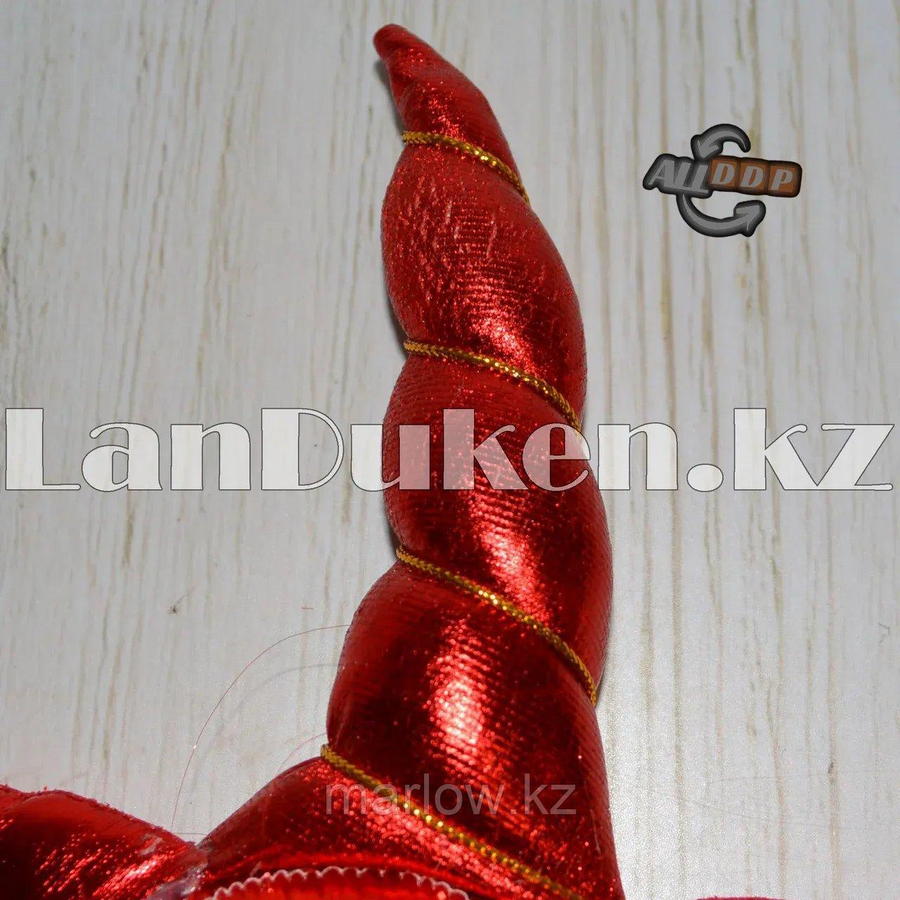 Ободок с рогом единорога ушками и челкой красный - фото 2 - id-p111453880